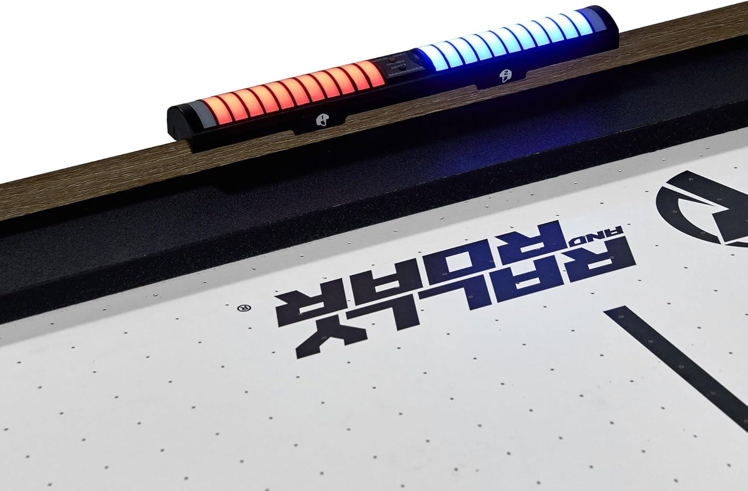 72-Inch Oak and Black Air Hockey Table with LED Scorer and Table Tennis Top