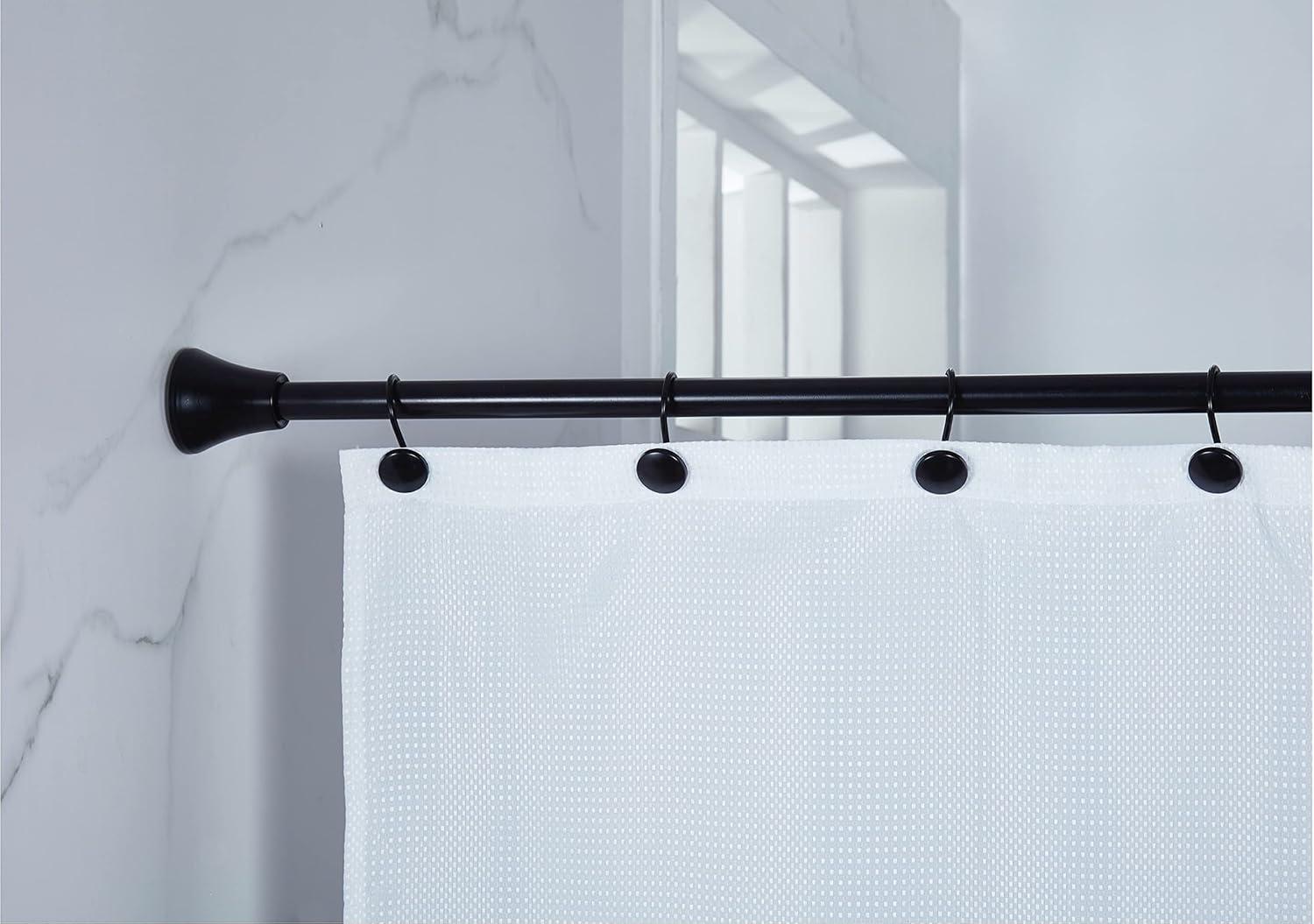 Black Matte Adjustable Stainless Steel Shower Curtain Rod with Hooks