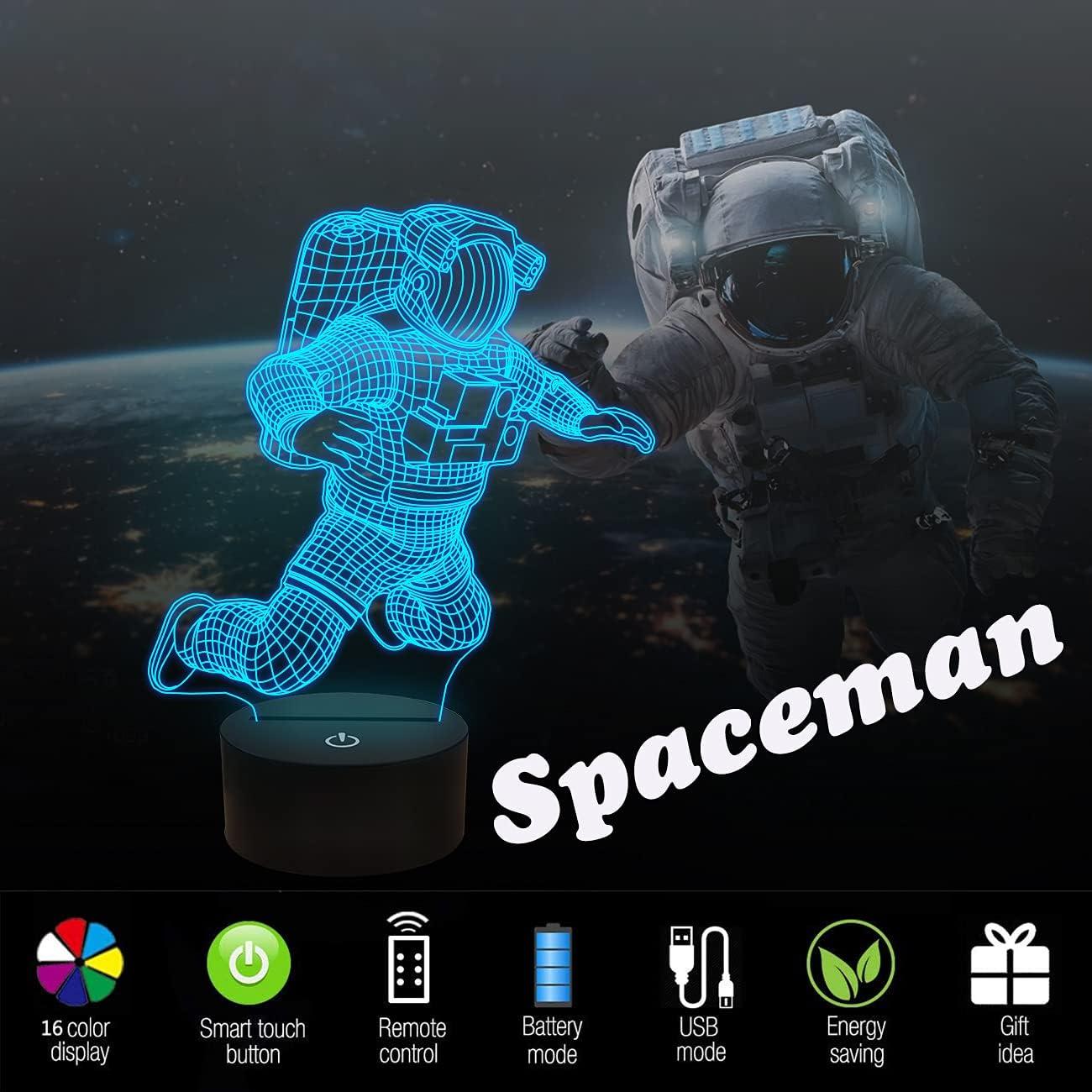 YSTIAN Spaceman 3D Night Light, Astronaut Rocket Optical Illusion Lamp Home Decor Bedroom Light with Remote Control 16 Colors Changing Xmas Birthday Gift for Outer Space Fan