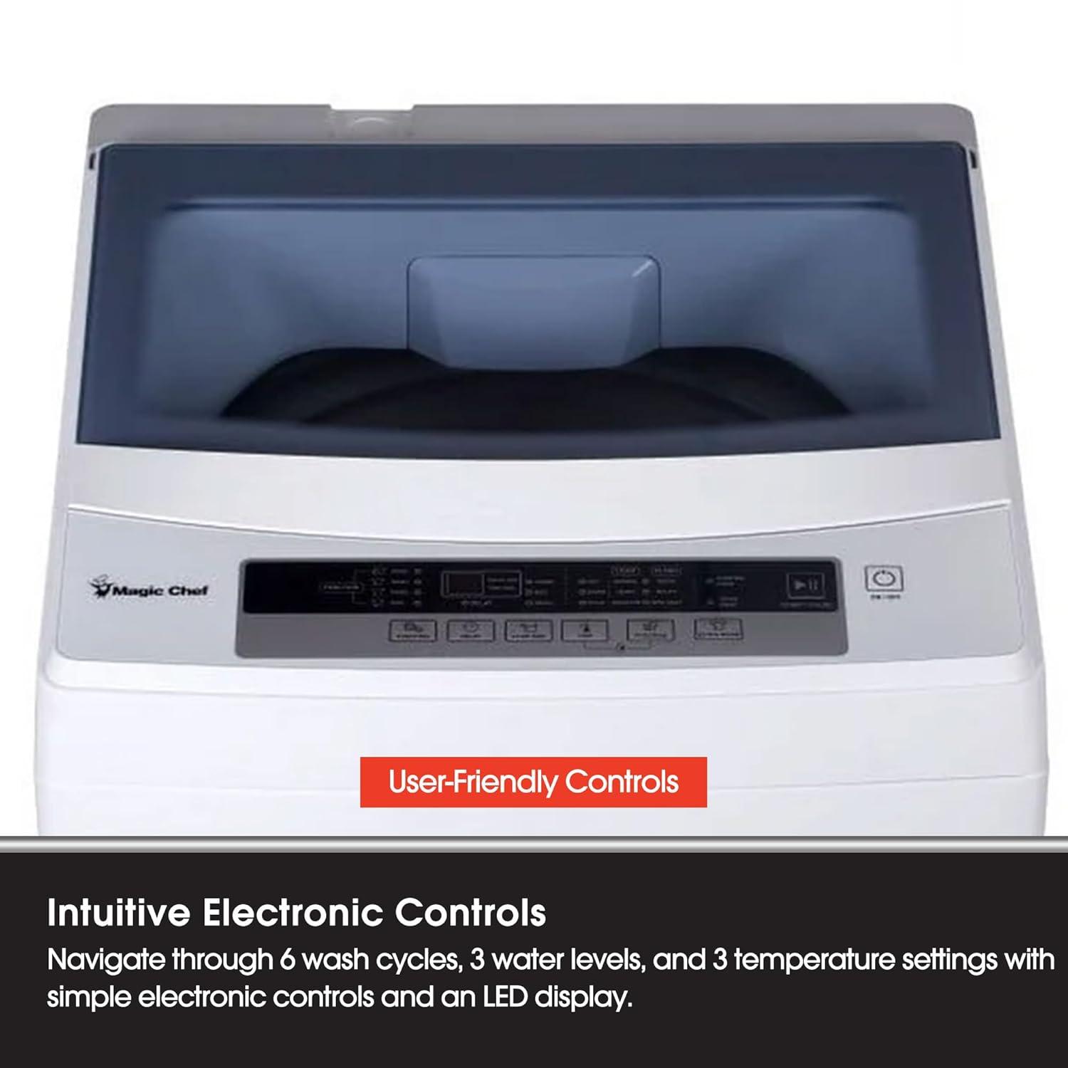 Magic Chef Portable Compact Top Load Washer with 6 Fully Automatic Wash Cycles and Water Pump Filtration for Laundry Use, Silver