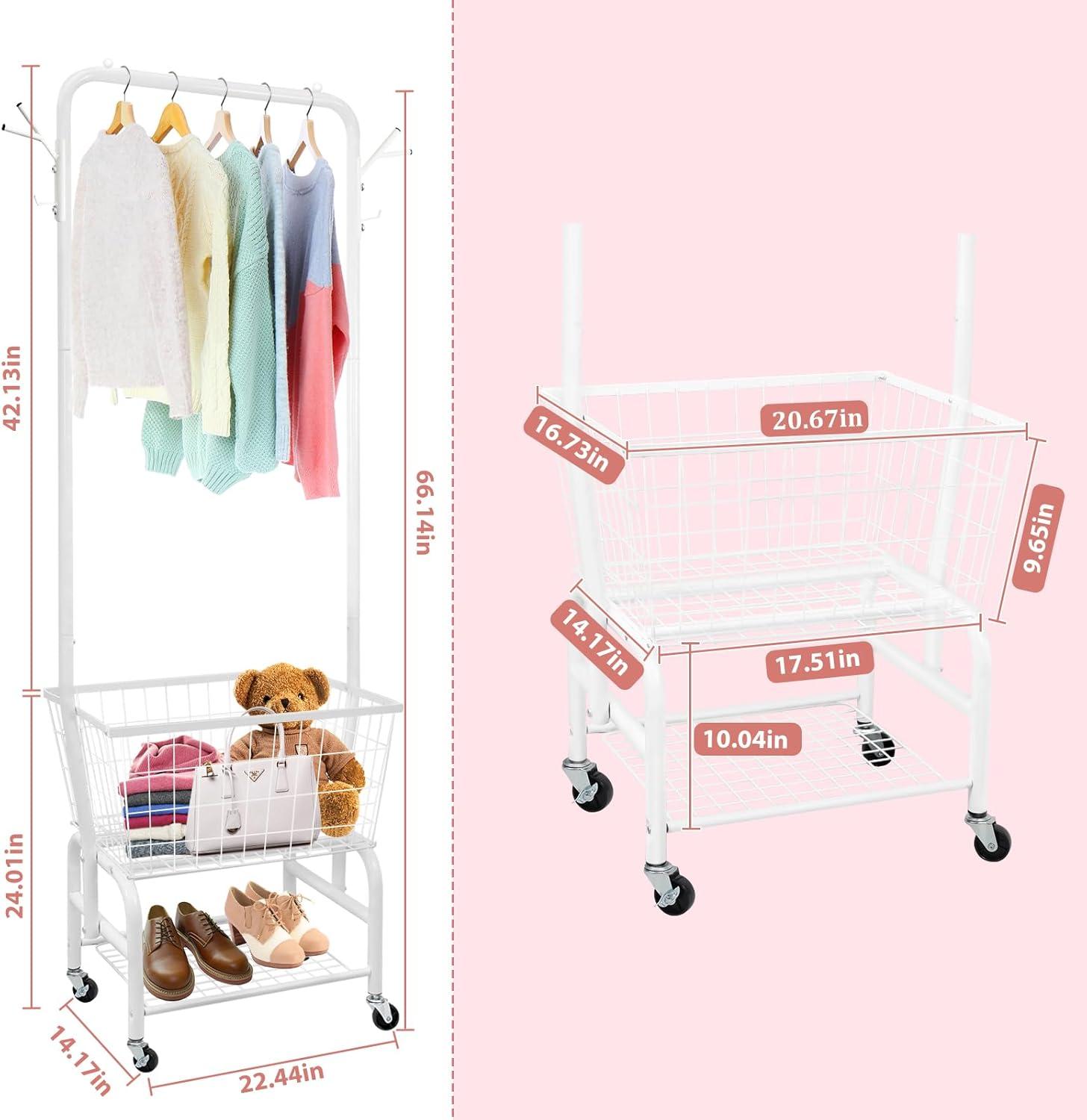 Metal Free Standing Laundry Cart with Wheels