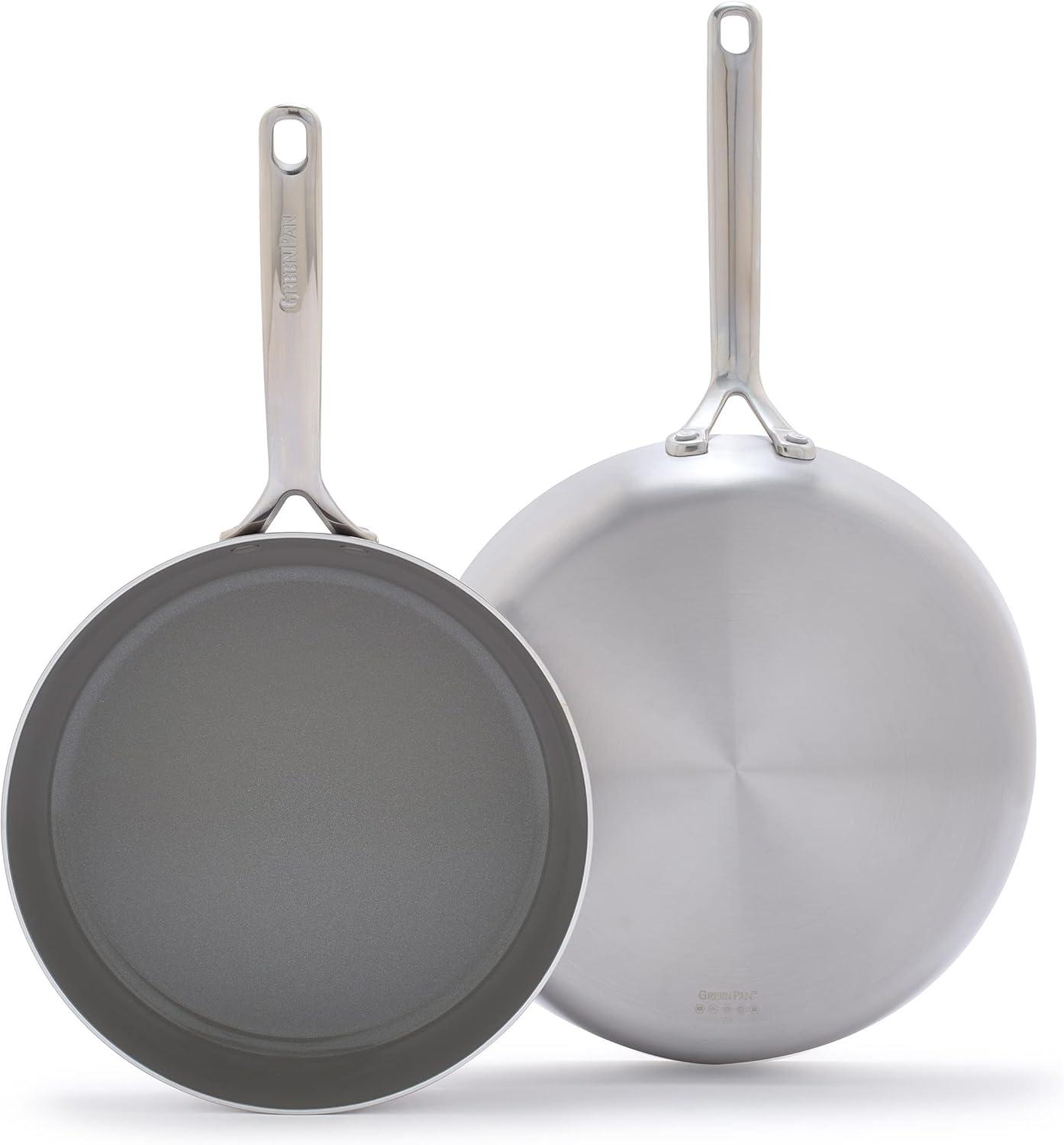 GreenPan GP5 Stainless Steel 5-PLY Healthy Ceramic Nonstick 2pc FryPan Set 10" & 12" PFAS-Free