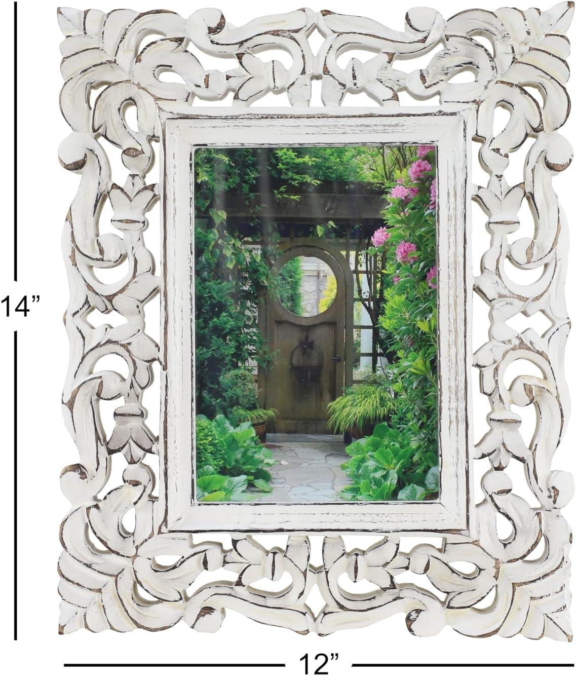 DecMode 8" x 10" Handmade Intricate Carved White Scroll Photo Frame