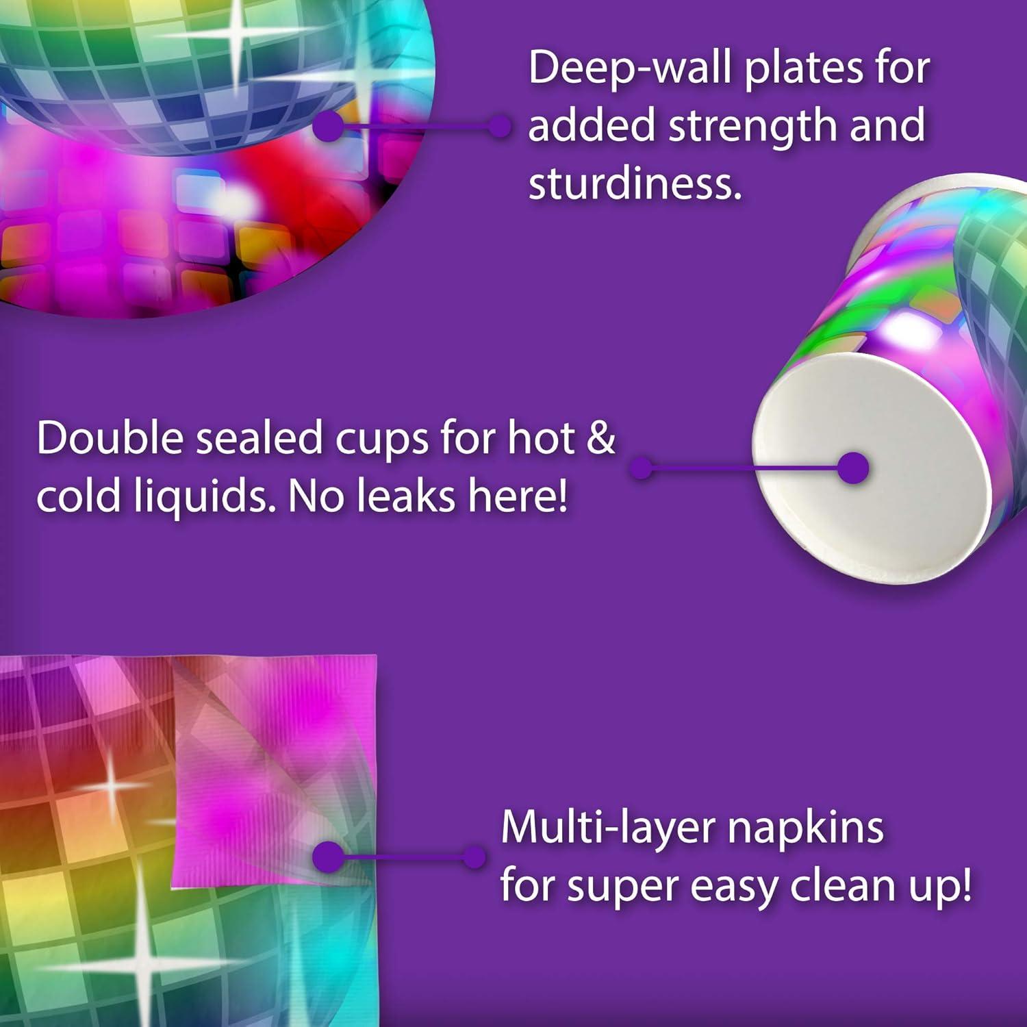 Disco Birthday Party Supplies Set Plates Napkins Cups Tableware Kit for 16