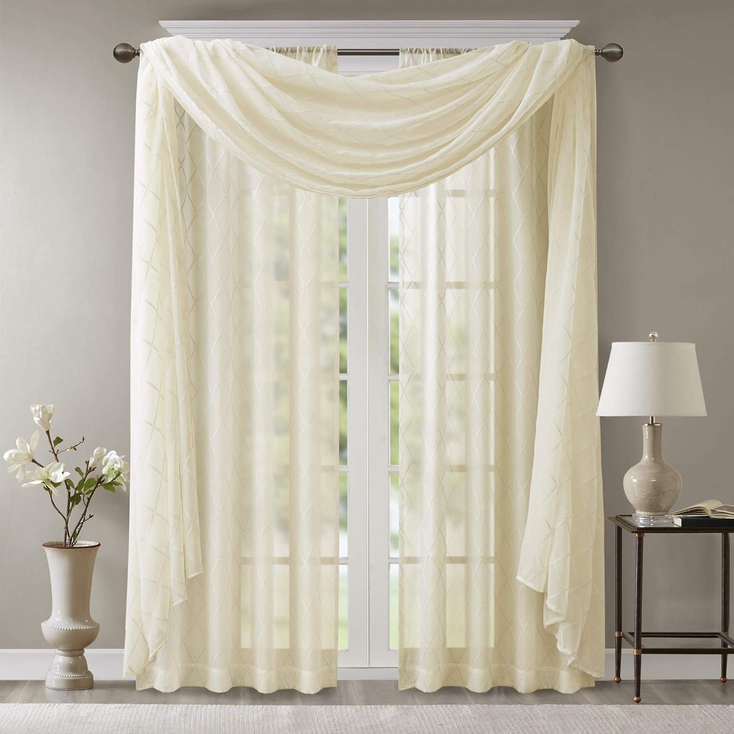 Madison Park Irina Solid Sheer Embroidered Single Window Scarf & Reviews | Wayfair