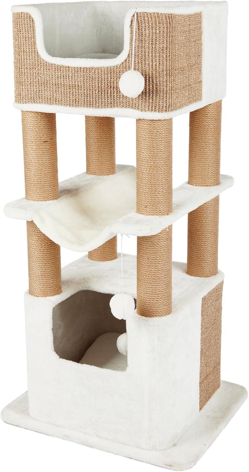 TRIXIE TRIXIE Lucano 43.3" XXL Cat Tree - Sisal Scratching Posts, Plush Covered House, Cat Beds, Platforms, Two Hanging Toys