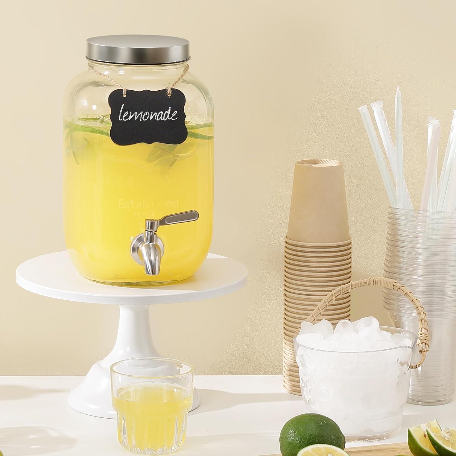 Kook Glass Beverage Dispenser, 1 Gallon, Silver