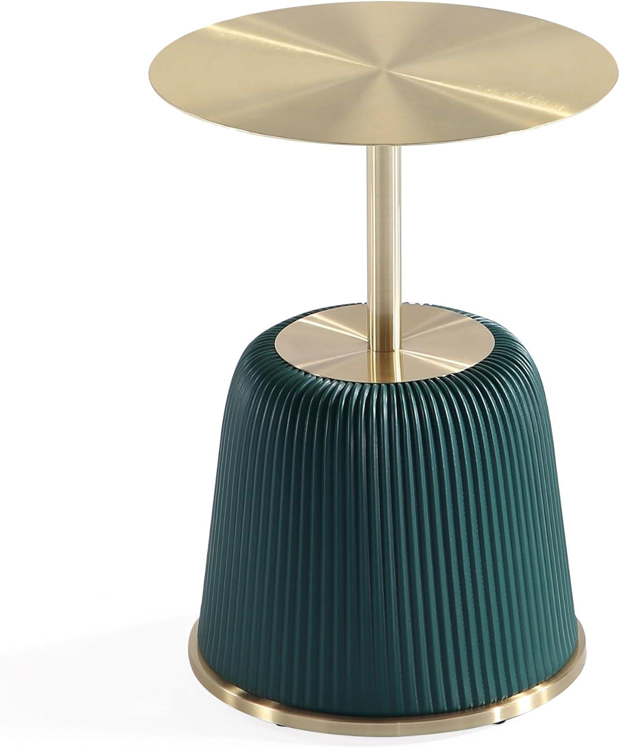 Manhattan Comfort 2pc Anderson Leatherette Upholstered Coffee Table and End Table with Metal Top Set Green: Gold Finish, No Assembly Required