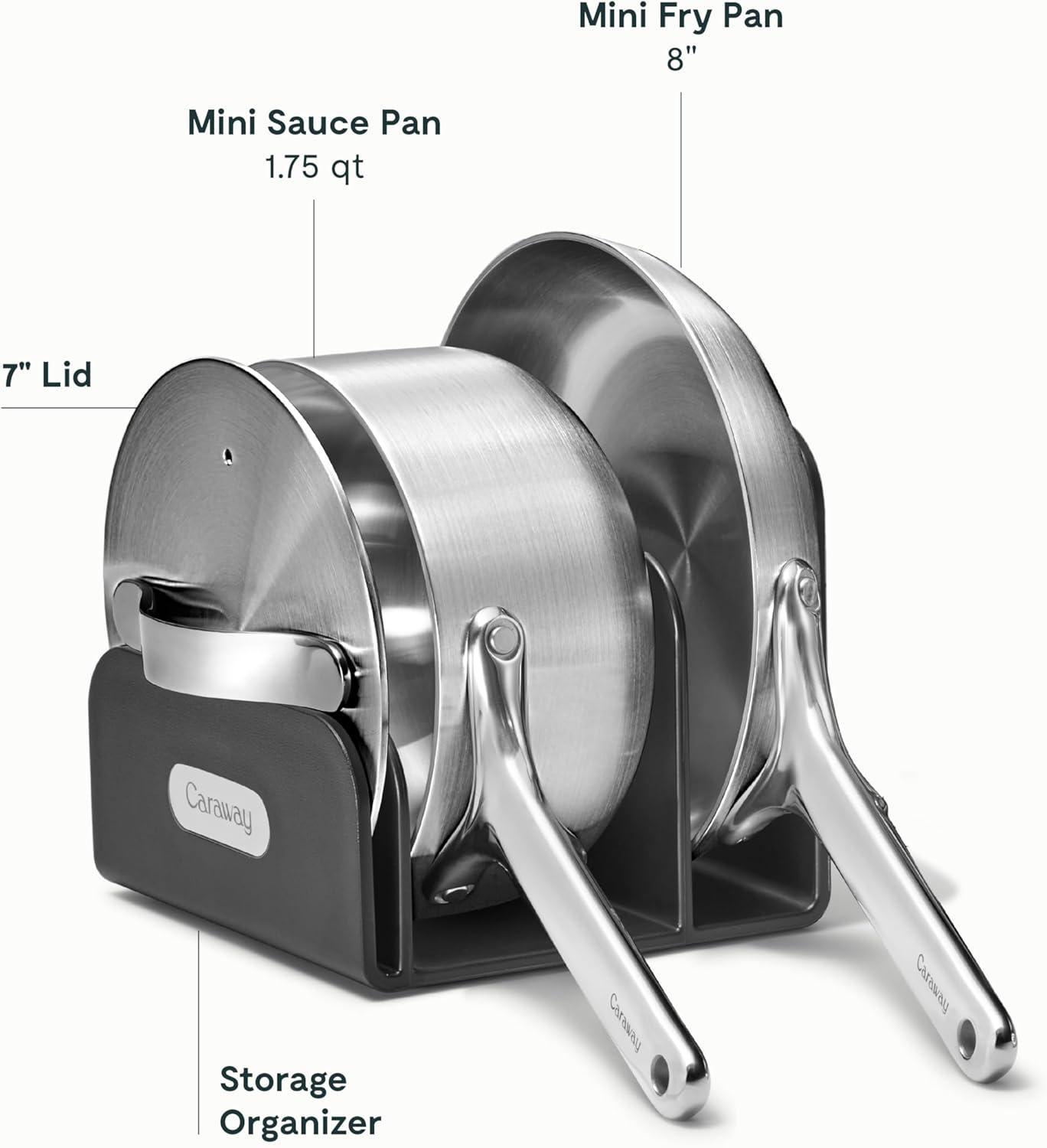 Caraway Home 4pc Stainless Steel Mini Fry Pan and Mini Sauce Pan Set: Non-Toxic Cookware, Induction Compatible