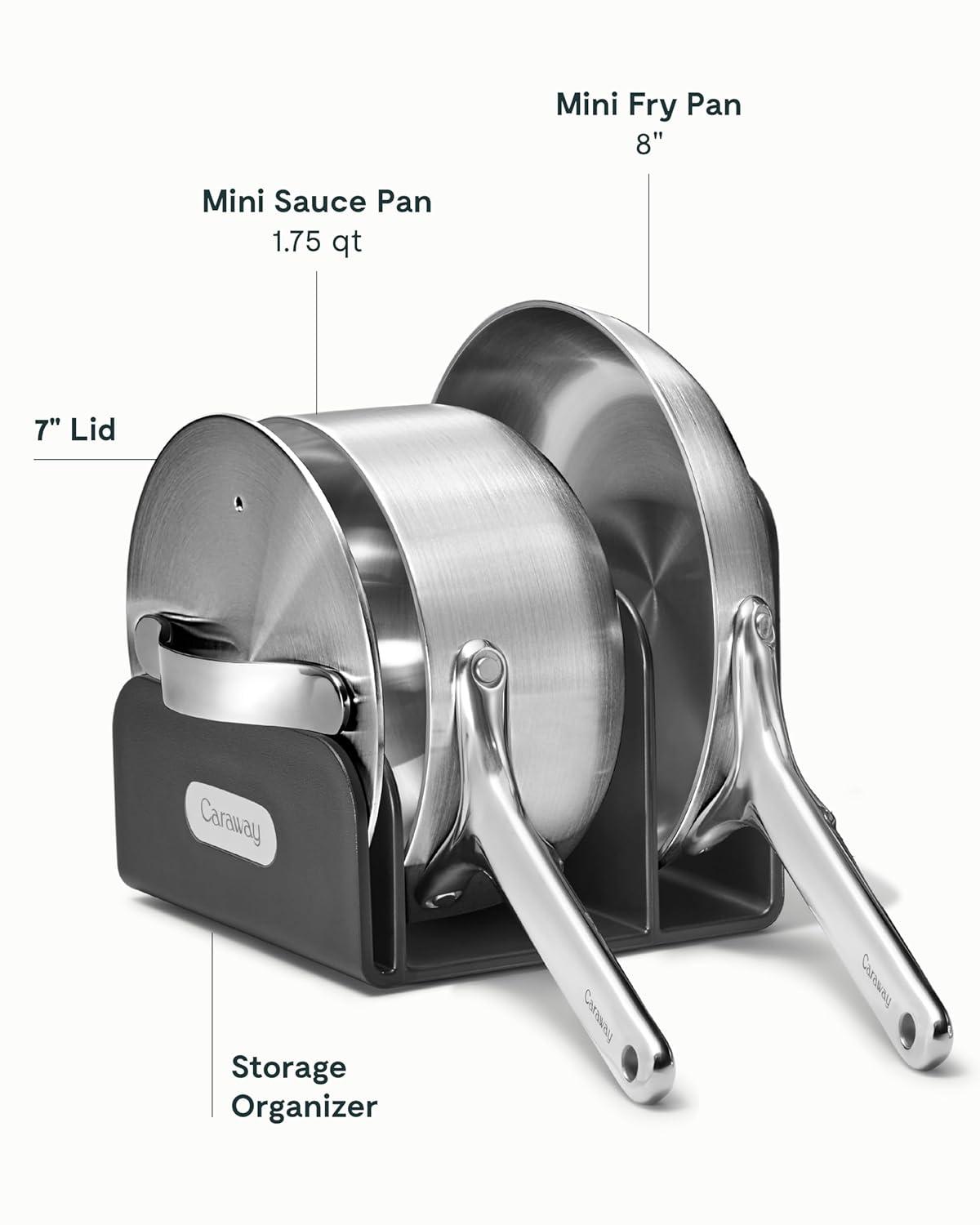 Caraway Home 4pc Stainless Steel Mini Fry Pan and Mini Sauce Pan Set: Non-Toxic Cookware, Induction Compatible