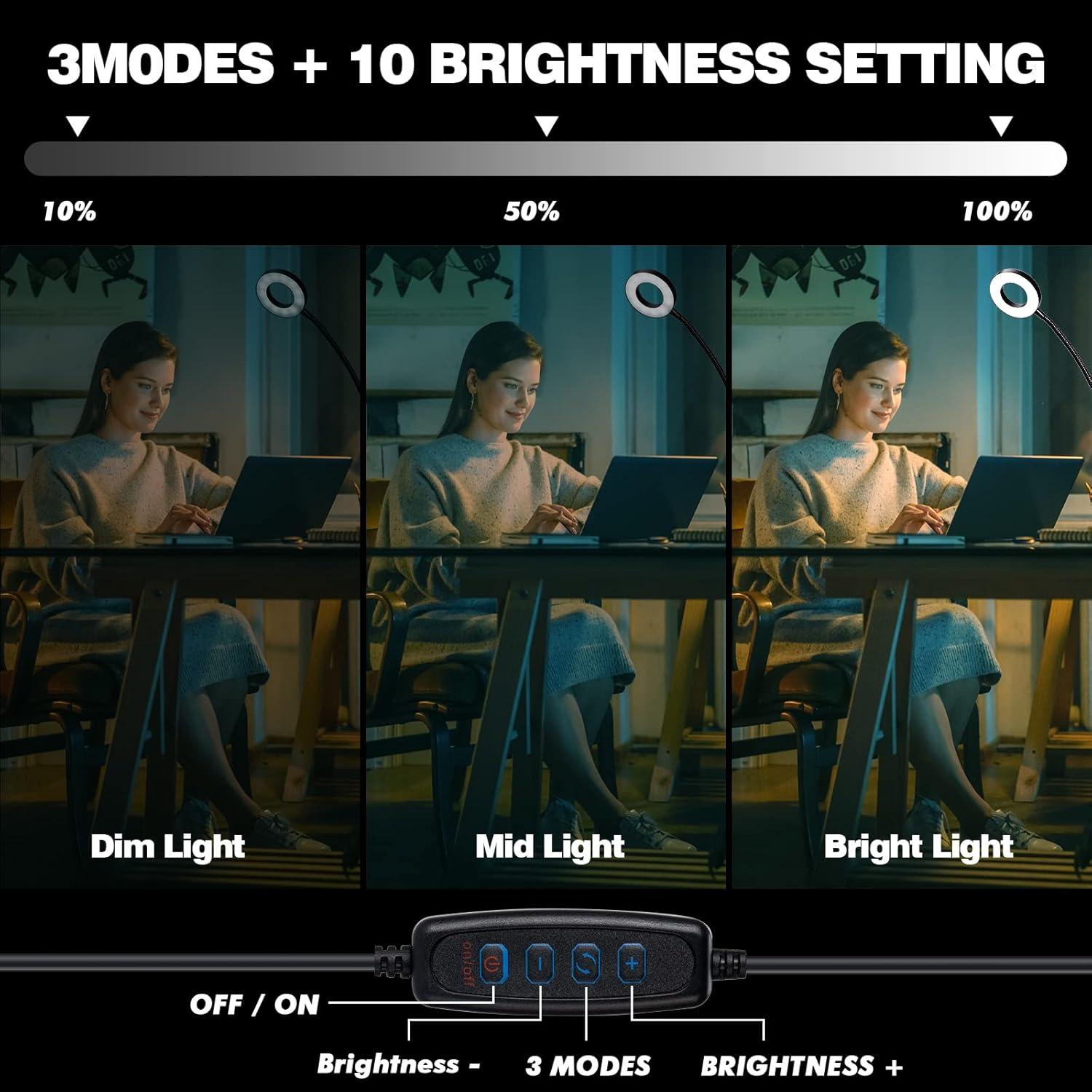 Desk Magnifying Glass with Light 10x, Magnifer with 3 Light Color, 10 Adjustable Brightness, Flexible Gooseneck, Magnifying Lamp with Clamp for Craft, Diamond Painting, Soldering, Elderly