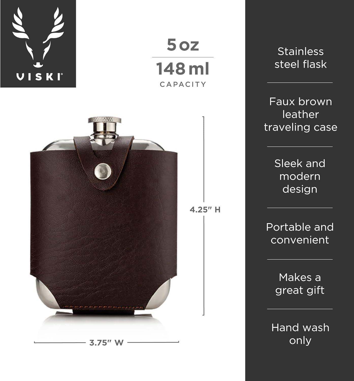 Viski Admiral Stainless Steel Flask and Traveling Case