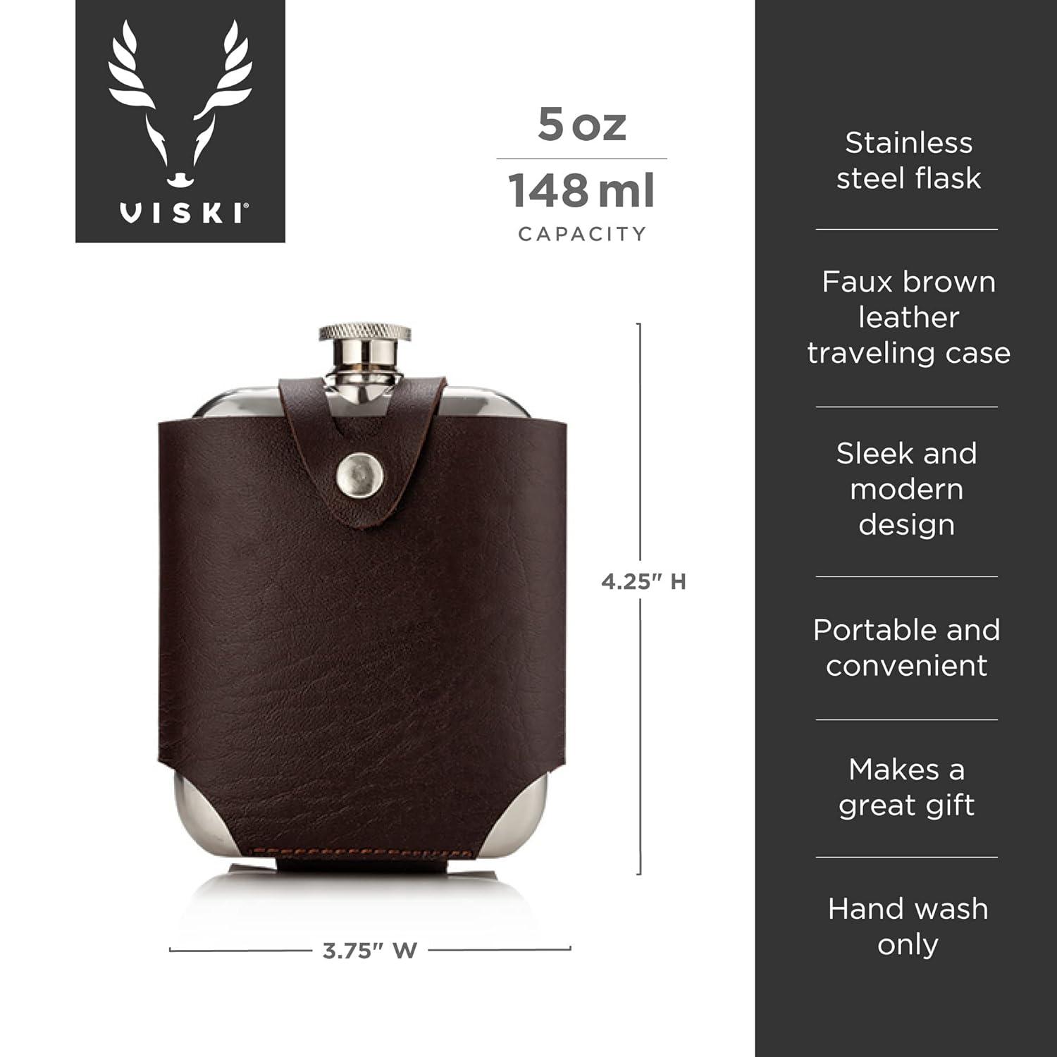 Viski Admiral Stainless Steel Flask and Traveling Case