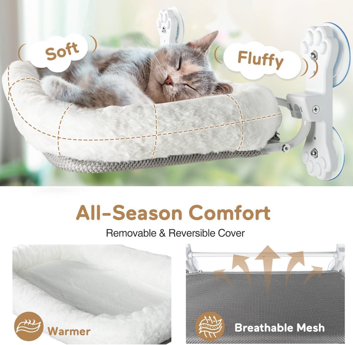 Tucker Murphy Pet™ Foldable Cat Hammock For Window - Cordless, Embeded Machine Washable Padded Bed, Robust Metal Frame - Cat Window Perch For Large Cats And Kittens (White Bolster Bed, Large)