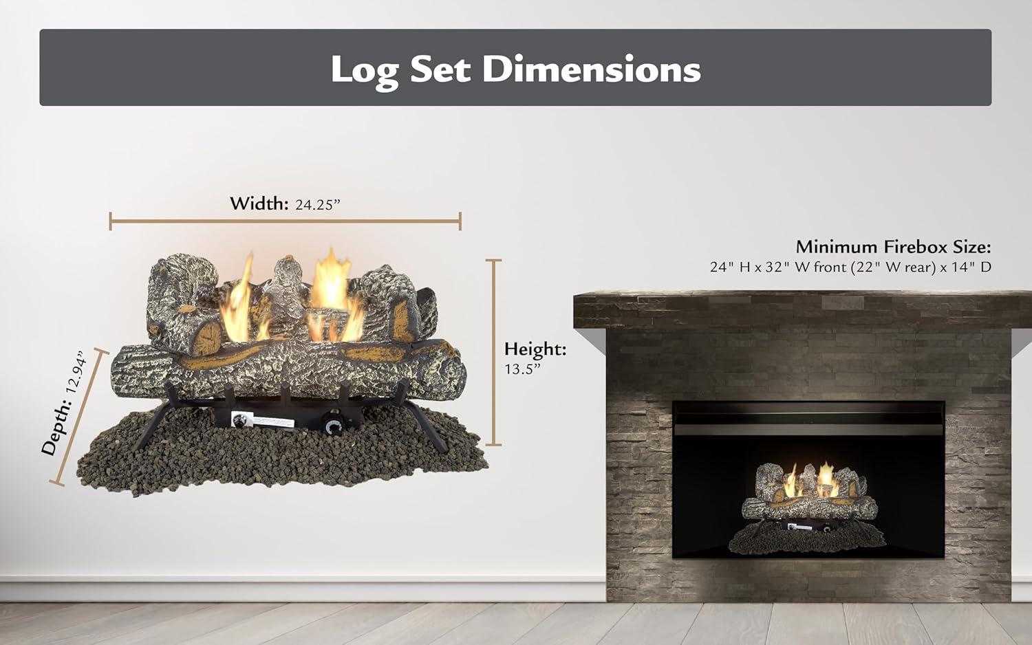 24-Inch Southern Oak Vent Free Gas Log Set with Dual Fuel Technology