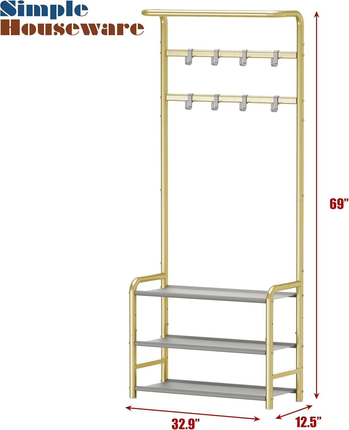 Simple Houseware Coat Rack with Storage Shelf and Shoe Rack for Entryway, Black