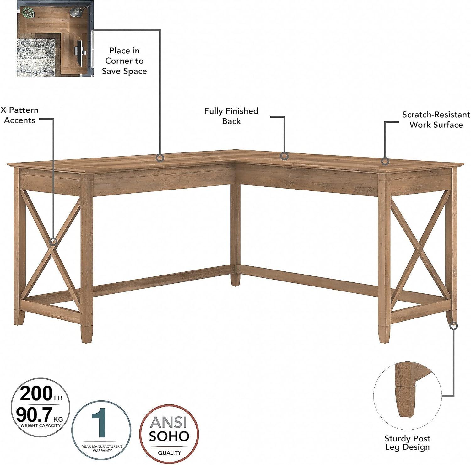 Key West L Desk with Mobile File Cabinet in Reclaimed Pine - Engineered Wood