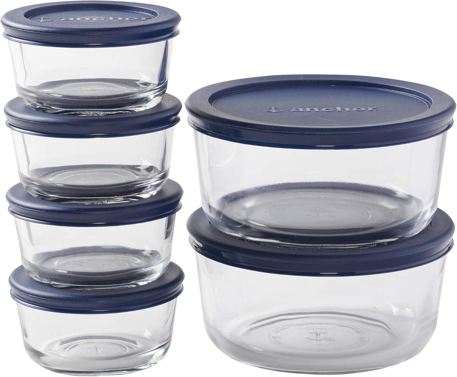 Anchor Hocking 12-Piece Blue Glass Food Storage Set with Clip-On Lids