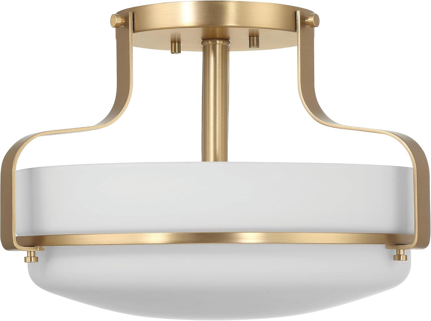 Robert Stevenson Lighting Allegra Etched Opal Glass and Metal Semi-Flush Mount Ceiling Light: Scalloped Drum Design