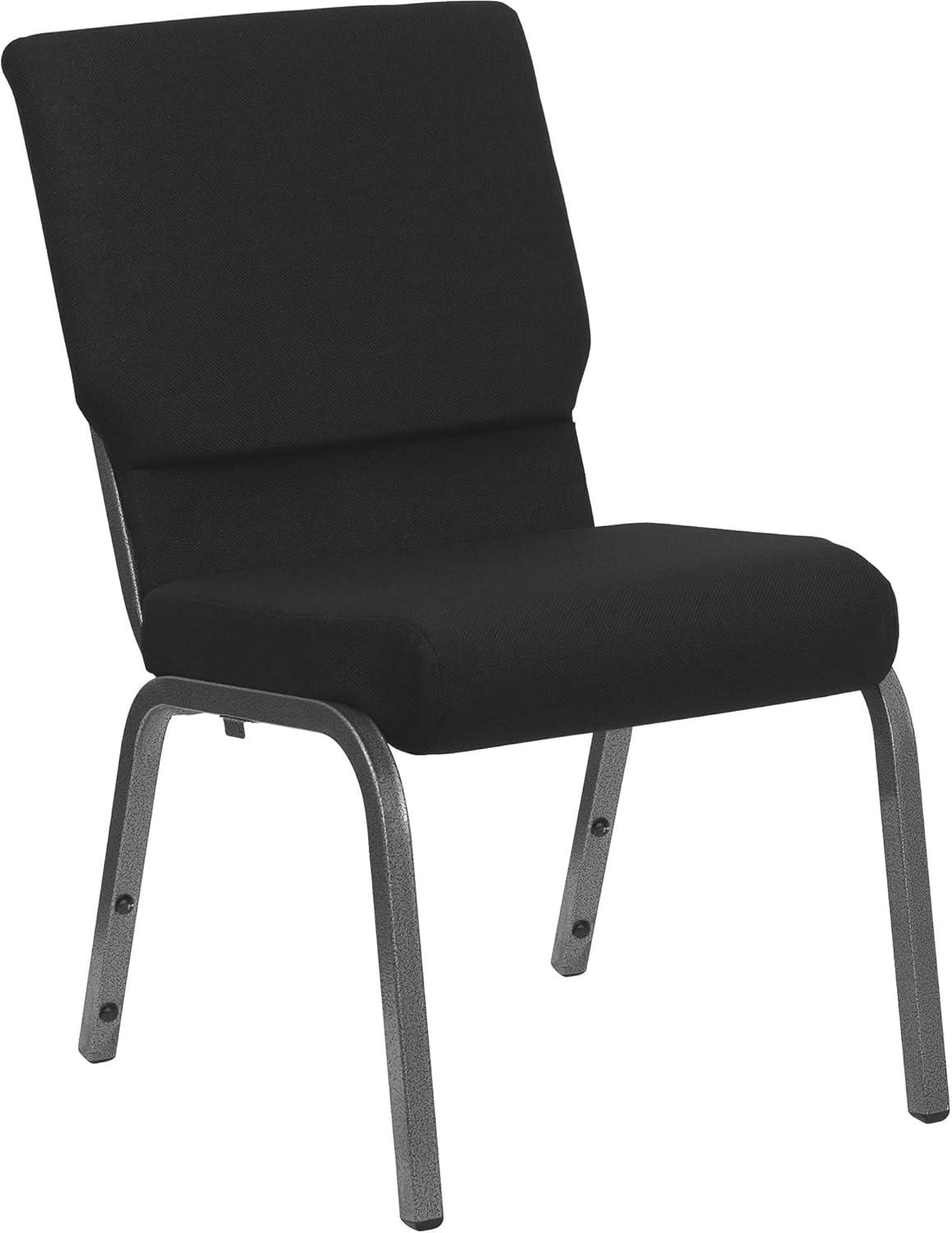 Hercules 33'' Black Fabric Stacking Church Chair with Silver Vein Frame