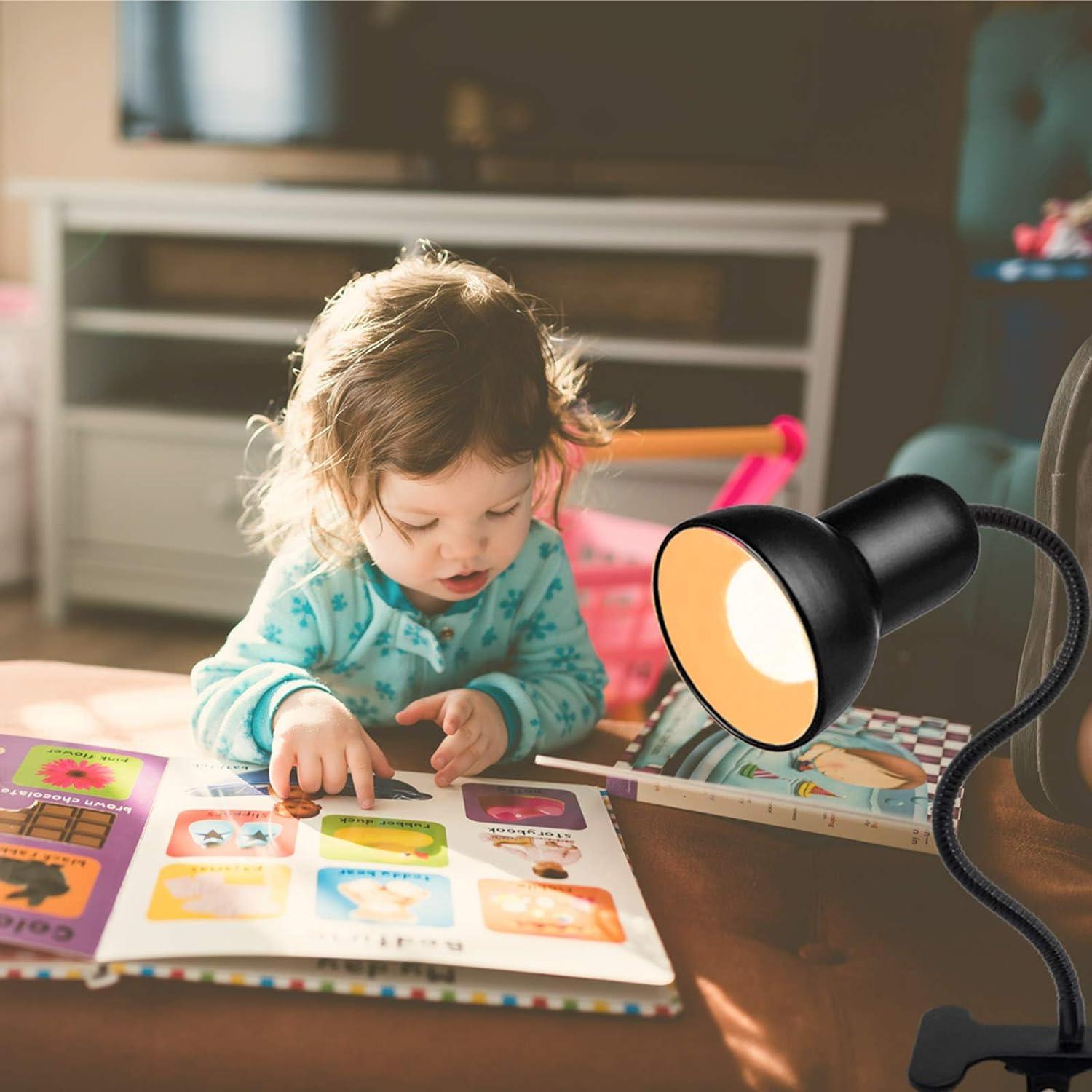 Black Adjustable Clip-On Gooseneck Lamp for Kids