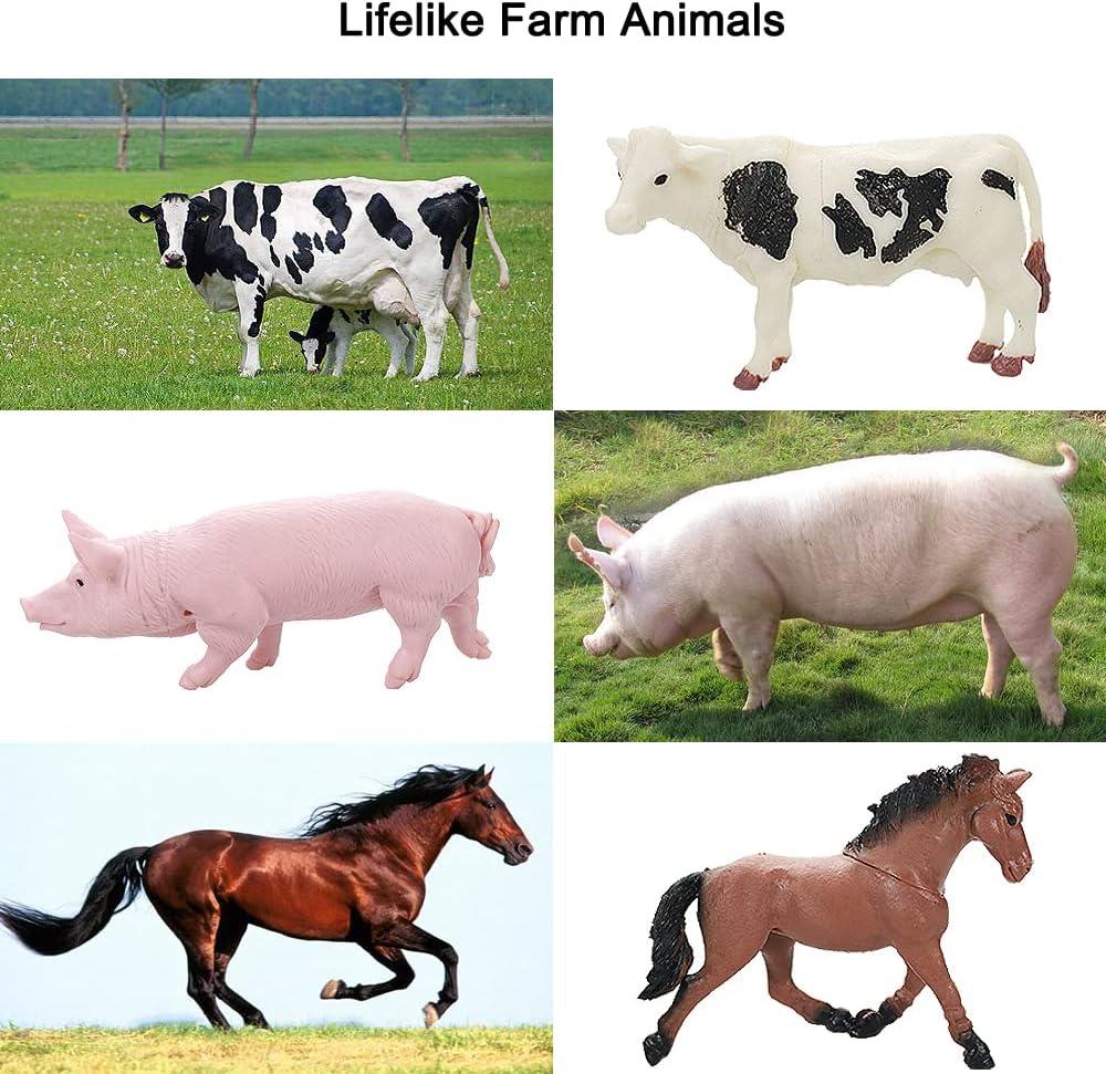 Realistic Plastic Farm Animal Figures Playset with Accessories