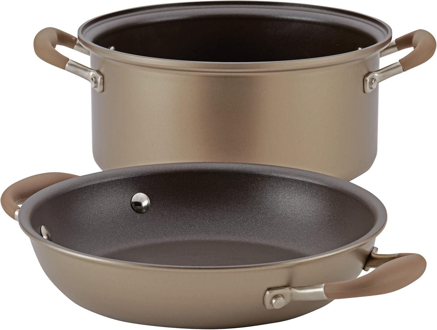 83868 Advanced Hard Anodized Nonstick Stockpot / Dutch Oven with Frying / Skillet Pan - 5 Quart and 11 Inch, Bronze Brown