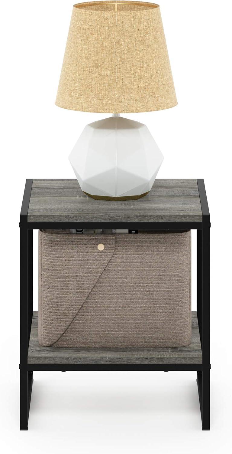 French Oak Grey 2-Tier Wood and Metal End Table