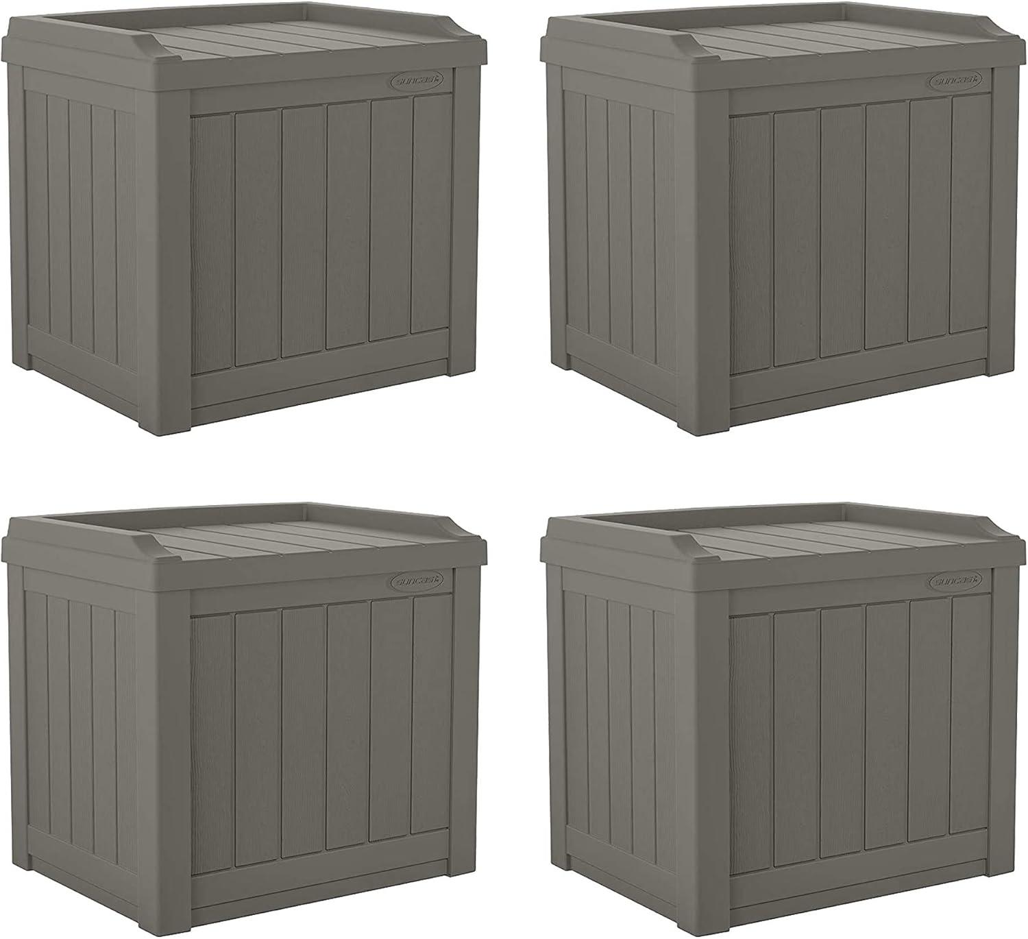 Suncast 22 Gallon Indoor or Outdoor Backyard Patio Small Storage Deck Box with Attractive Bench Seat and Reinforced Lid, Stone (4 Pack)