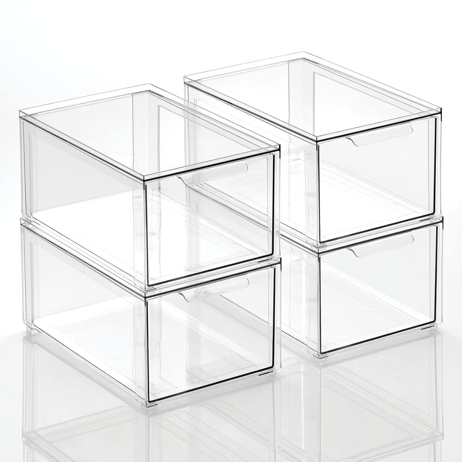 mDesign Plastic Stacking Closet Storage Organizer Bin with Drawer