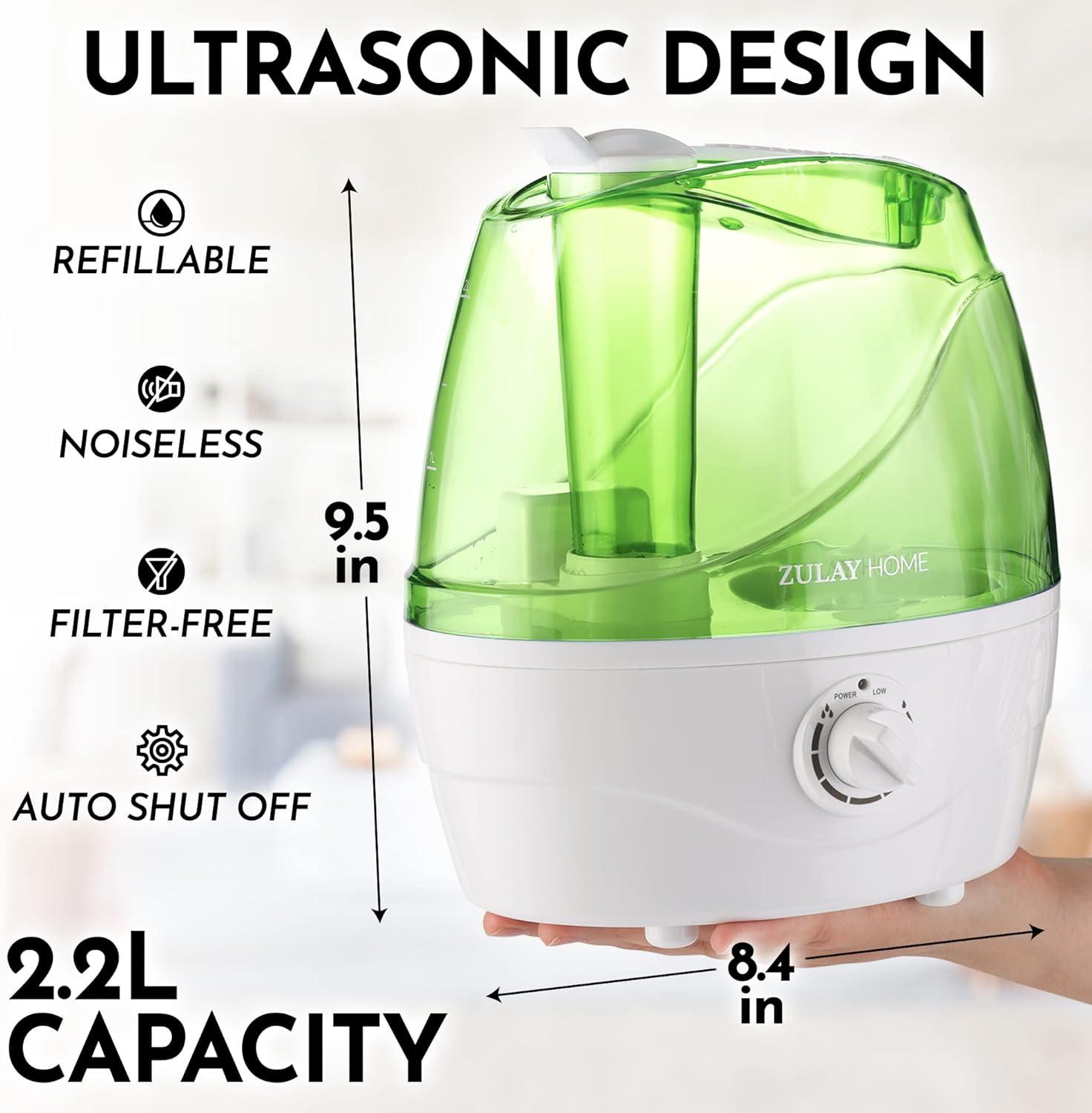 Zulay Kitchen Zulay Home Cool Mist Humidifiers For Bedroom (2.2L Water Tank) - Quiet Ultrasonic Humidifiers For Large Room With Auto Shutoff Feature - Air Humidifier For Plants, Nursery, Kids Room (Gray)