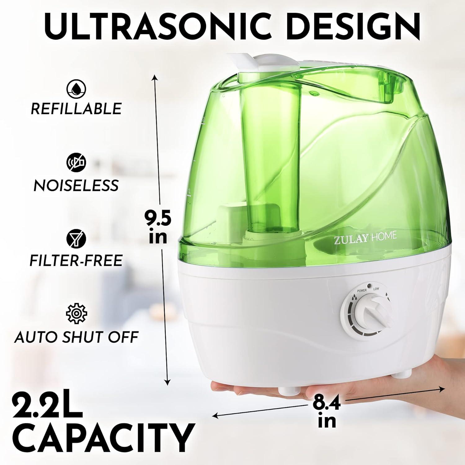 Zulay Kitchen Zulay Home Cool Mist Humidifiers For Bedroom (2.2L Water Tank) - Quiet Ultrasonic Humidifiers For Large Room With Auto Shutoff Feature - Air Humidifier For Plants, Nursery, Kids Room (Gray)