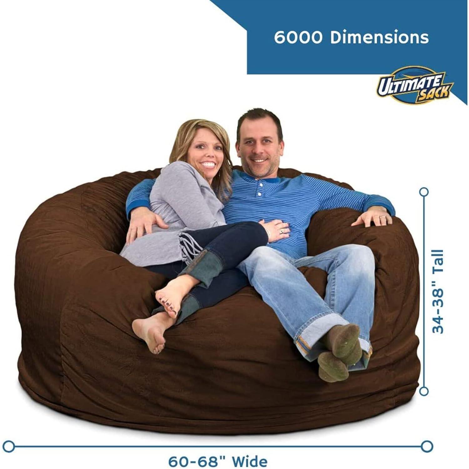 Ultimate Sack 6ft Bean Bag Chair, Oversized Comfortable Indoor Floor Lounger, Giant Foam-Filled Furniture for Relaxing, Brown Suede