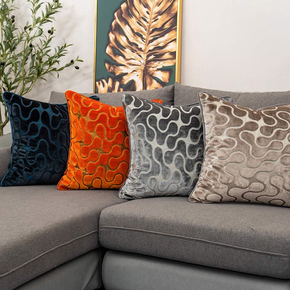 Yangest Silver Grey Square Throw Pillow Cover Wavy Velvet Cushion Cover Modern Zippered Pillowcase for Sofa Couch Bedroom Living Room Chair, 18 x 18 Inch