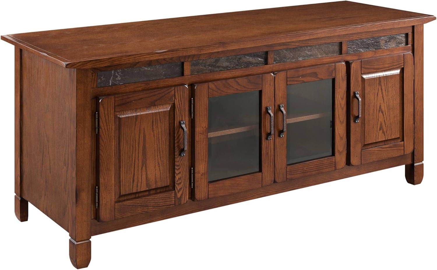 Leick Home 89360 Rustic Oak TV Stand with Slate Tiles and Enclosed Storage For 65" TV, Distressed Rustic Autumn