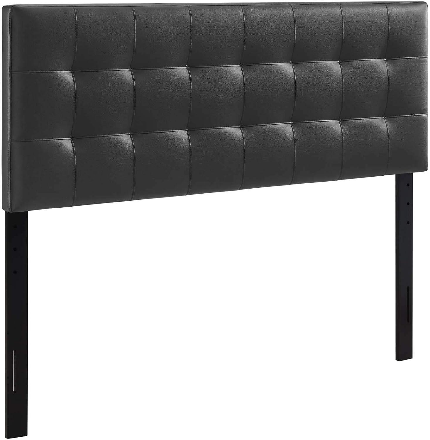 Lily Tufted Faux Leather Upholstered Queen Headboard in Black