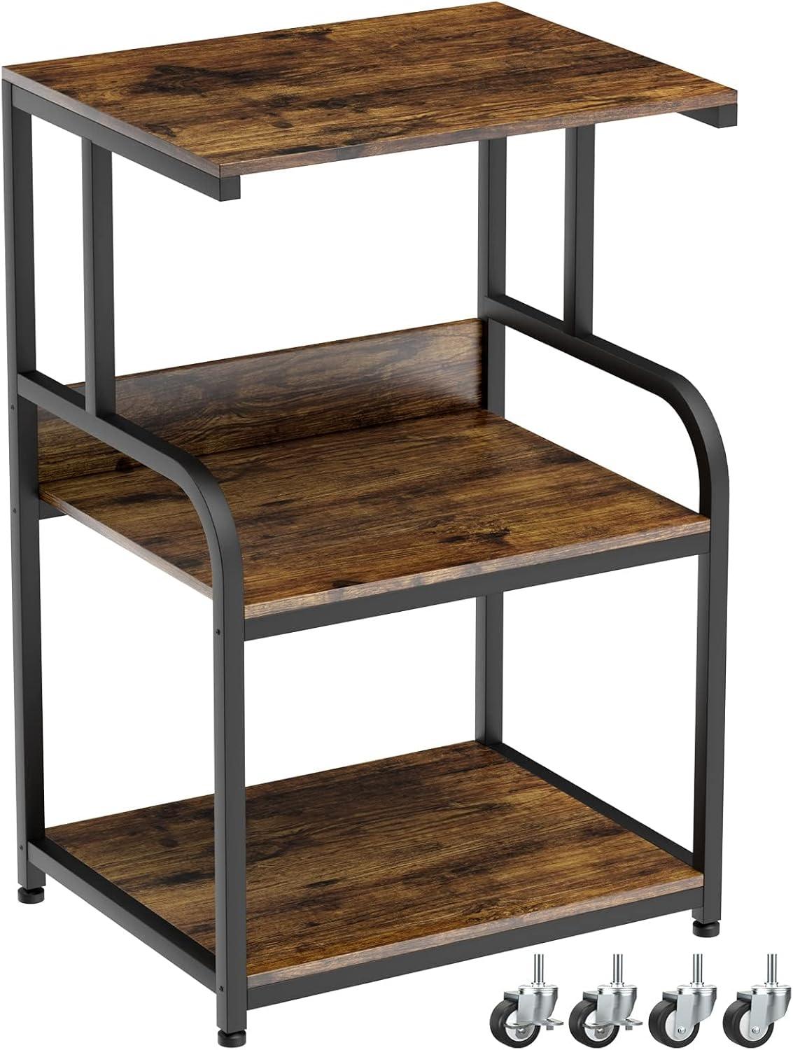 EasyCom 20''x15.7''Large Printer Stand-3 Tier Printer Table with Wheels- Printer Storage Cart- Rolling Printer Cart with Storage Shelf for Printer Scanner Fax Home Office Use- Rustic Brown