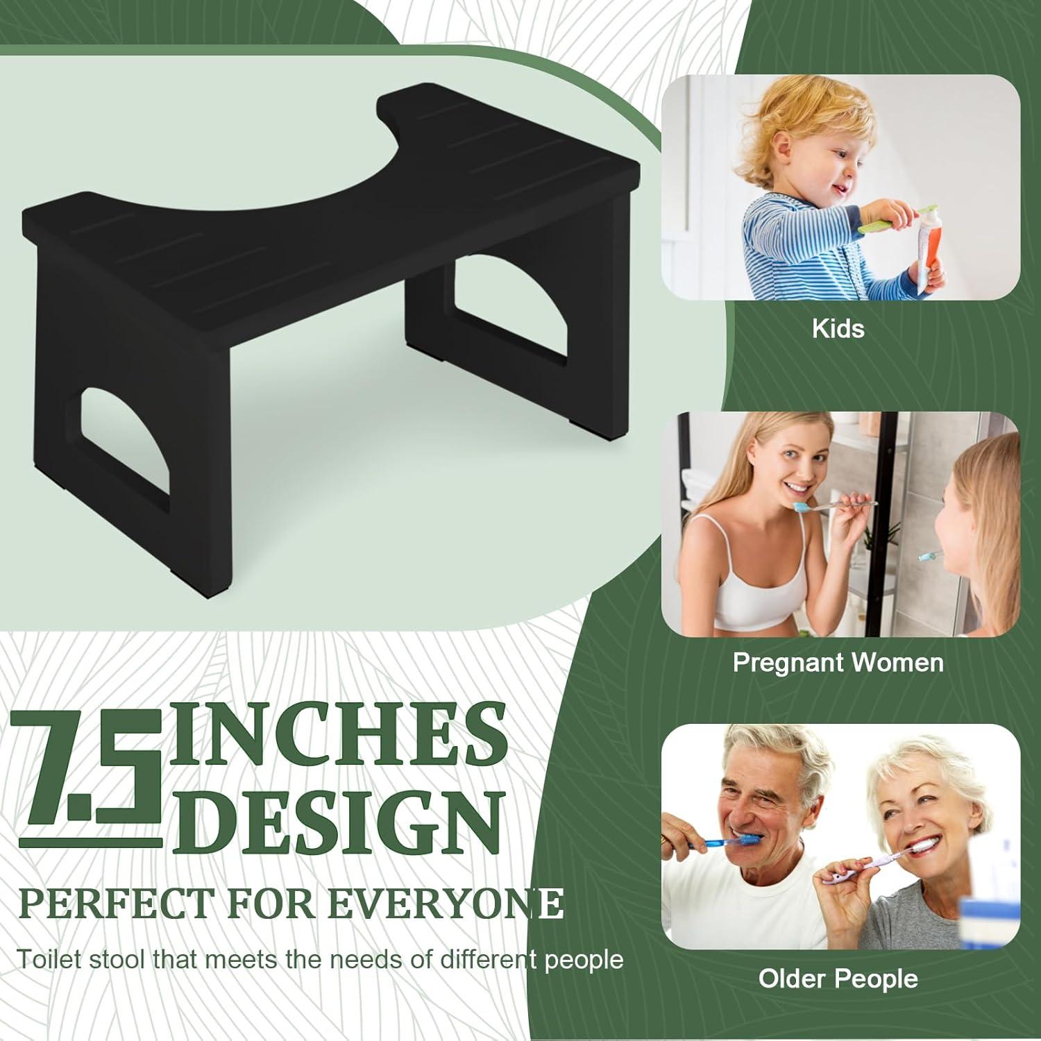 Bamboo Toilet Stool for Adults, 6.5" Toilet Stool Squat Adult Kids, Portable Simple Curve Squat Toilet Potty Stool, Non-Slip Poop Stool for Bathroom, Improve Squatting Posture and Comfort (Wood)