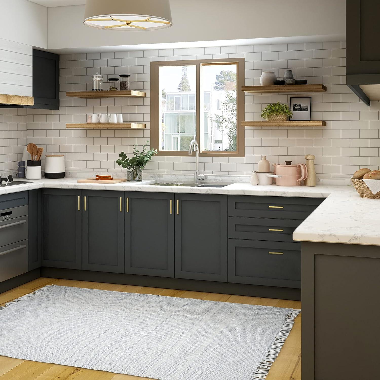 Ravinte 30 Pack 5 Inch Stainless Steel Cabinet Handles Square Cabinet Pulls Brushed Brass Cabinet Hardware Kitchen Cabinet Drawer Pulls Come with Screwdriver