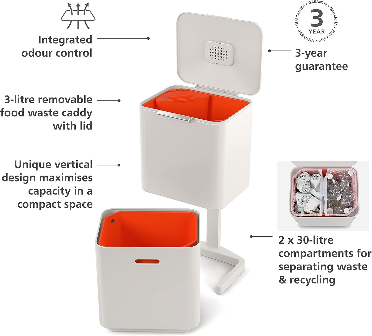 Joseph Joseph Totem Waste & Recycling Dual Kitchen Trash Can