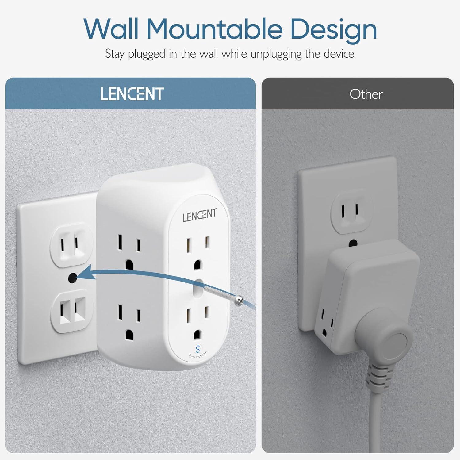 LENCENT Outlet Extender,Multi Wall Plug 2 to 3 Prong Outlet Adapter,6 Way Outlet Surge Protector,Wall Tap for Non-Grounded Outlet splitter
