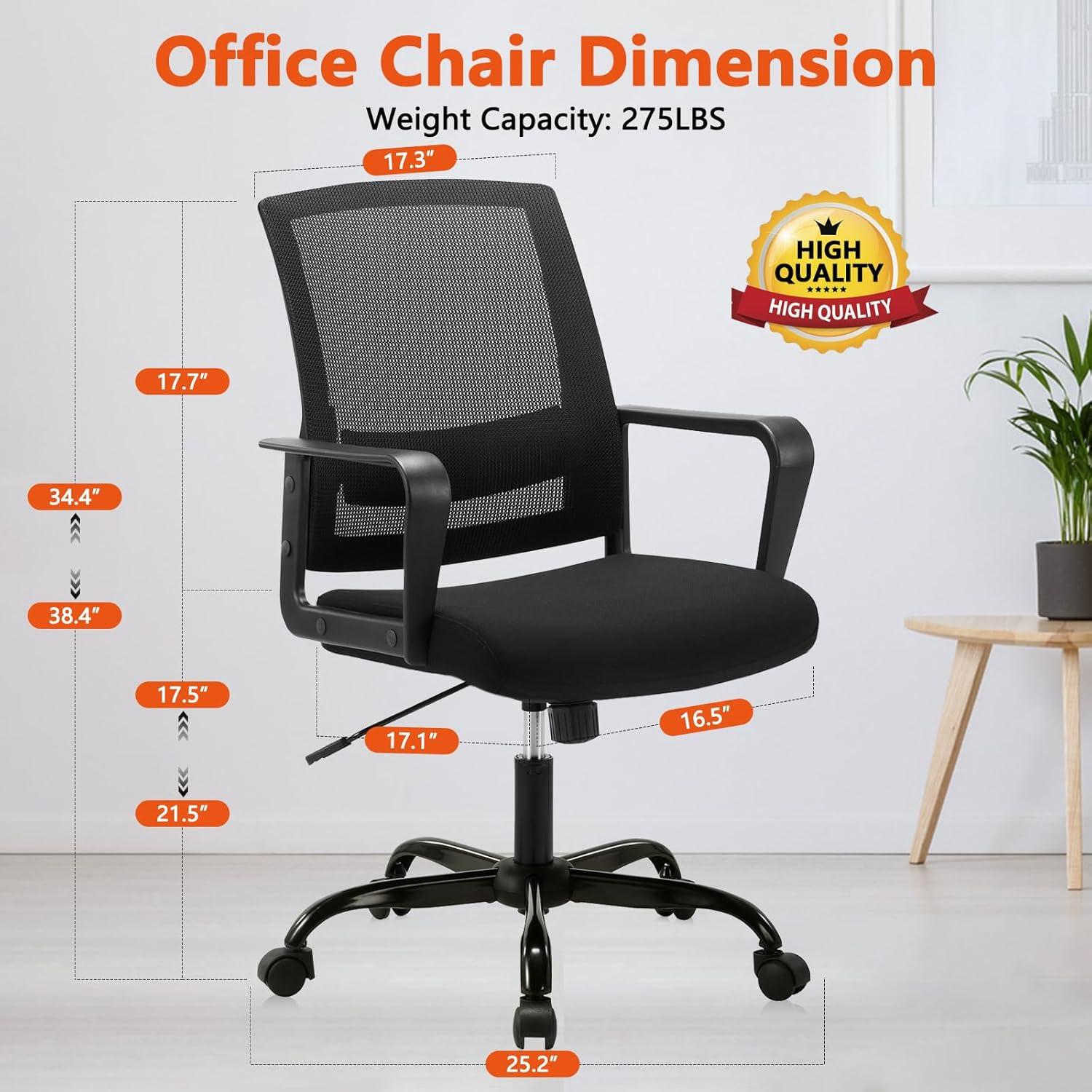 CLATINA Ergonomic Rolling Mesh Desk Chair with Executive Lumbar Support and Adjustable Swivel Design for Home Office Computer BIFMA Certified Black 2Pack