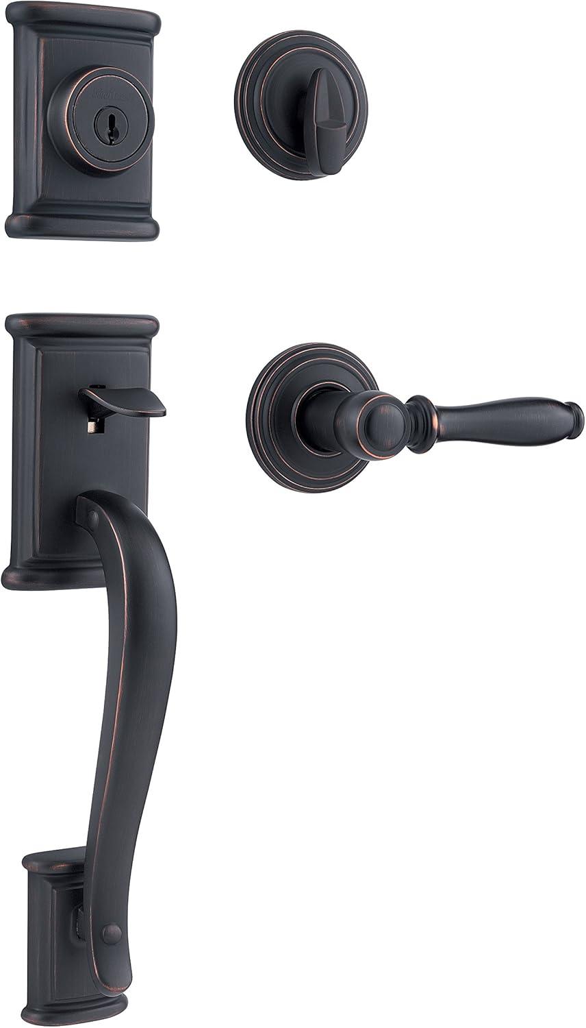Kwikset Signature Series Ashfield Venetian Bronze Single-Cylinder Deadbolt Keyed entry door handleset with Ashfield Lever and SmartKey