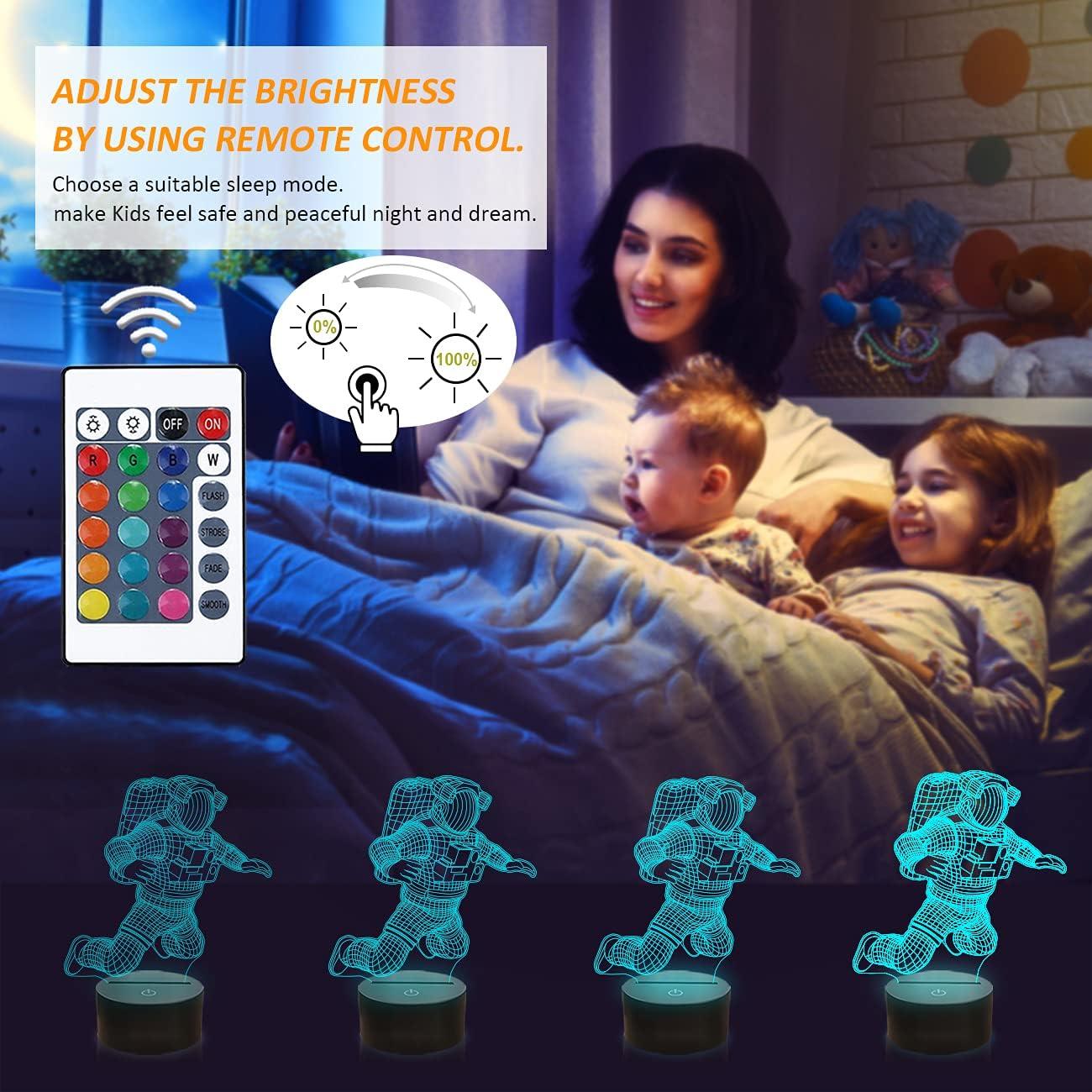YSTIAN Spaceman 3D Night Light, Astronaut Rocket Optical Illusion Lamp Home Decor Bedroom Light with Remote Control 16 Colors Changing Xmas Birthday Gift for Outer Space Fan