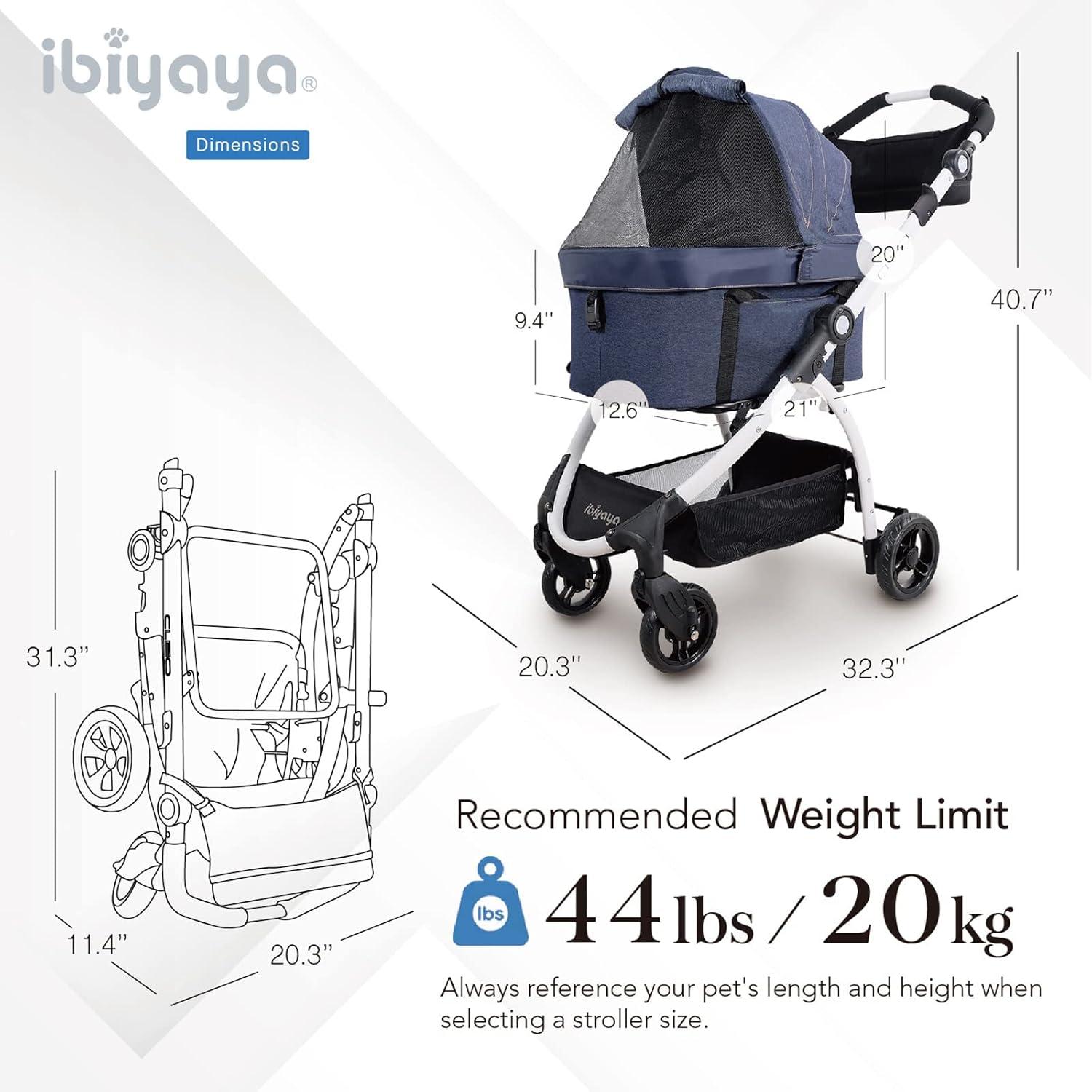 Blue Denim 3-in-1 Pet Stroller with Removable Carrier