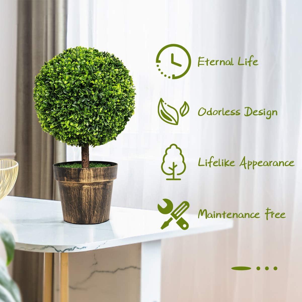 22’’ Faux Boxwood Topiary Ball Tree Set of 2, Artificial Plants Outdoor Weather Resistant, Cement-Filled Potted Bushes, Evergreen Topiary Trees Artificial for Porch Decoration Indoor Outdoor