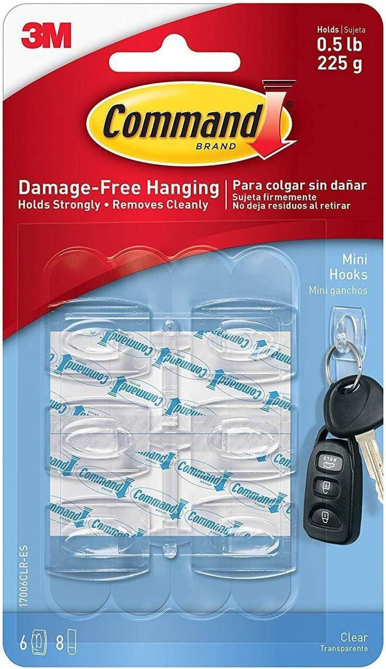 Command Clear Mini Adhesive Wall Hooks, 6-Pack