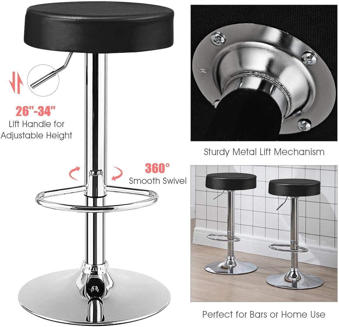 WATERJOY Adjustable Round Bar stools Set of 2, PU Seat Swivel Bar Stool with footrest