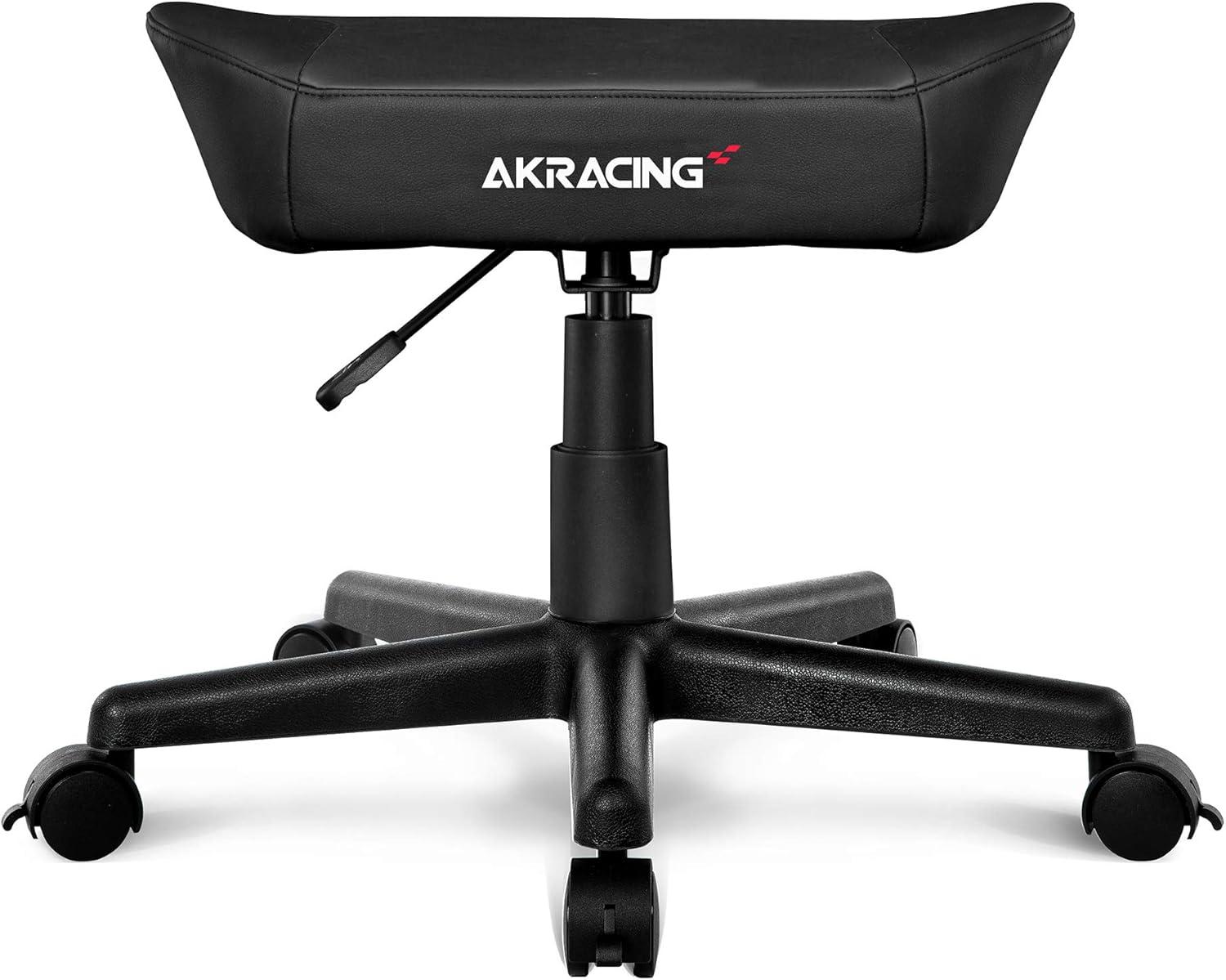 AKRacing Ottoman Footrest with PU Leather Upholstery, Adjustable Height and Swivel Wheels for Office and Gaming Chairs - Black
