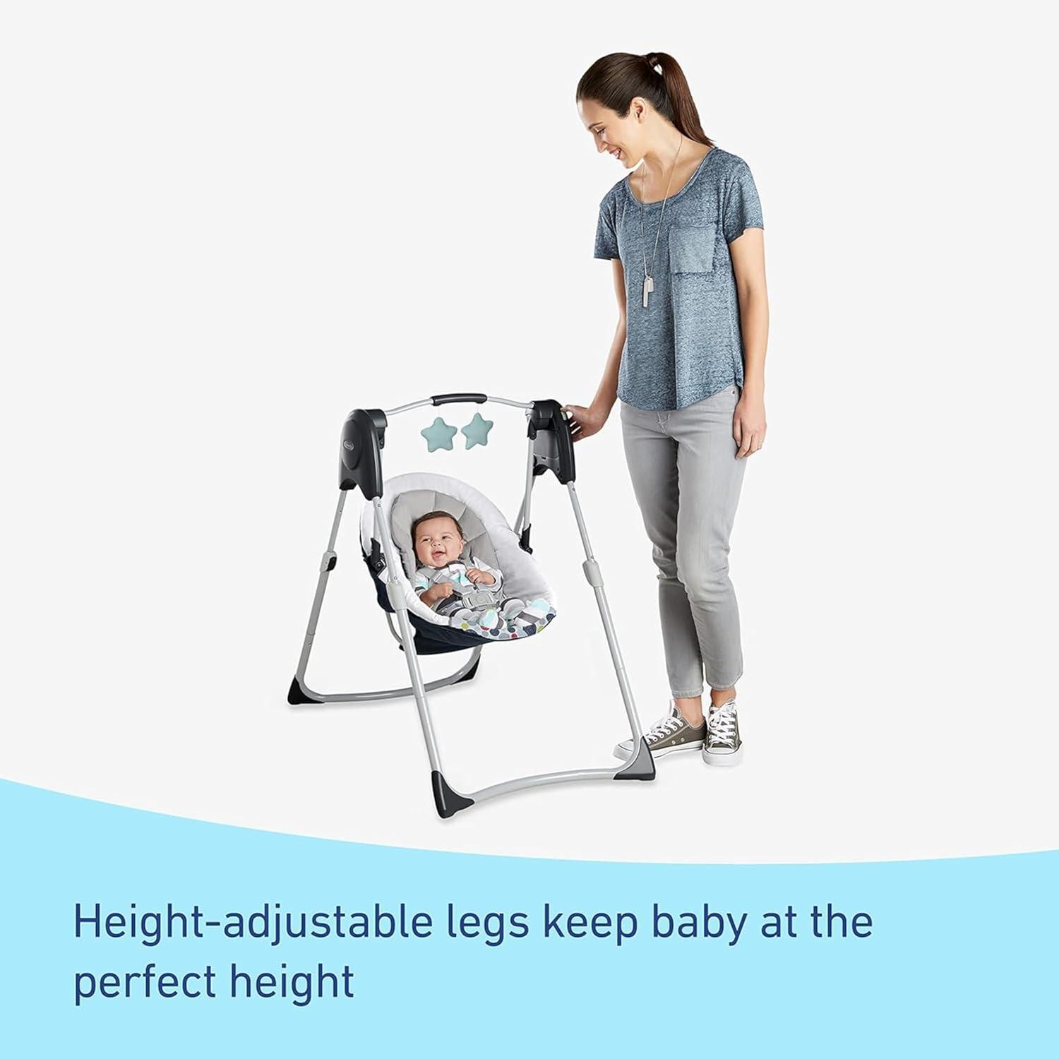 Reign Grey Adjustable Compact Baby Swing with Toy Bar
